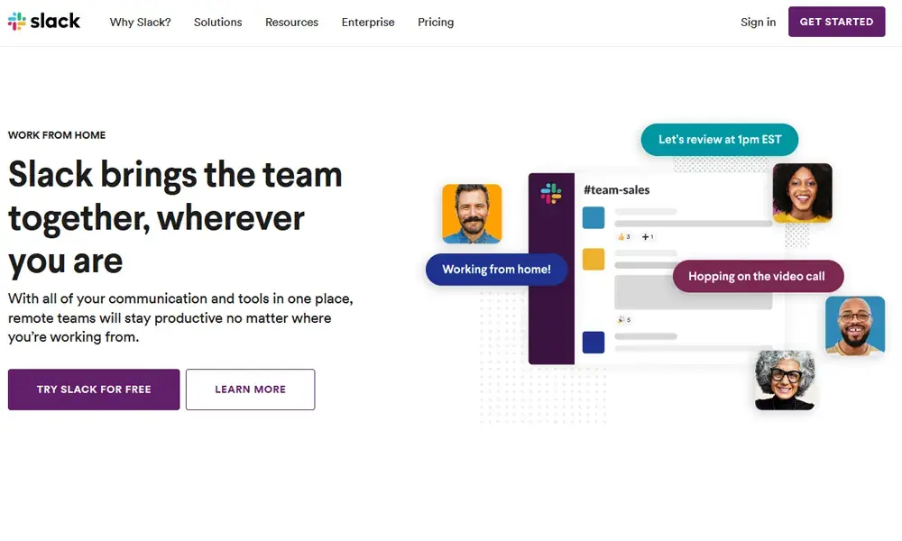 page d'accueil slack